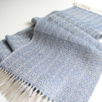 handgewebter Schal blau Leinen Wolle
